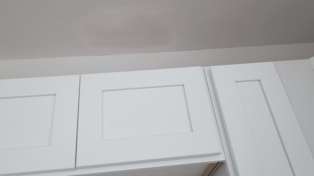 Close-up of a white shaker cabinet door
